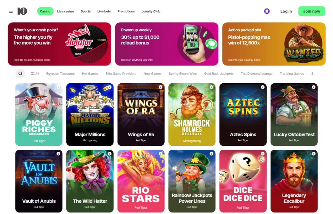 10bet jackpot slots lobby with Piggy Riches Megaways, Major Millions, Wings of Ra, Shamrock Holmes and Vault of Anubis