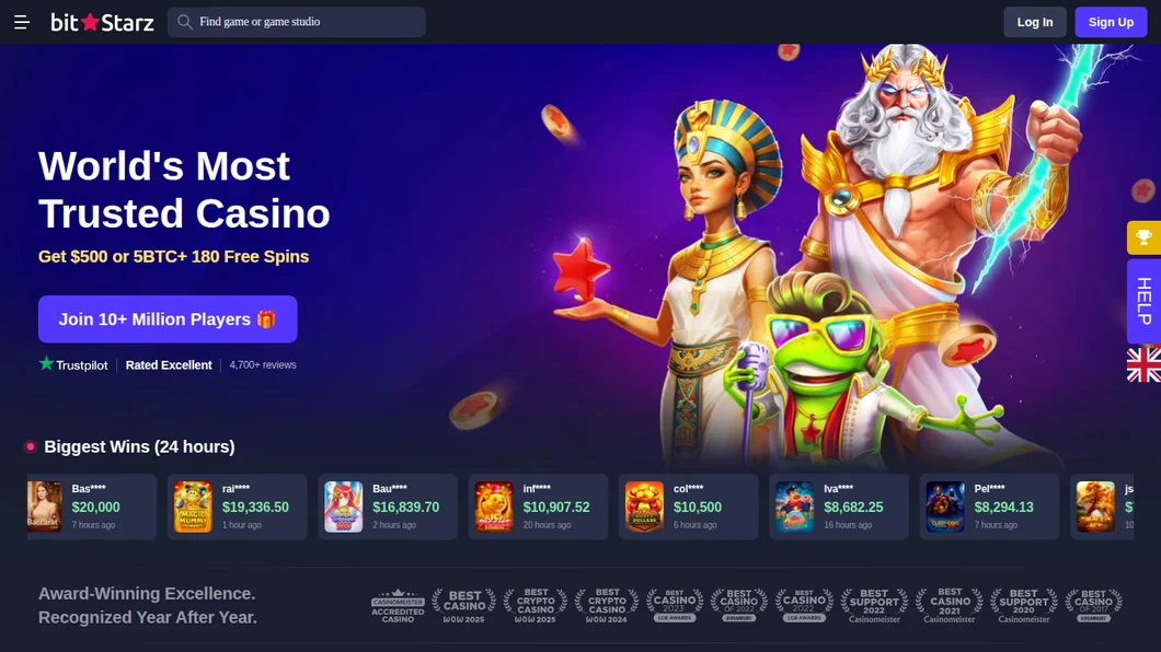 BitStarz home page opened from the UAE on 21 October 2026, advertising a $500 or 5 BTC welcome offer with 180 free spins