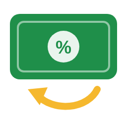 Cashback icon: banknote with percentage and return arrow