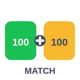 Match deposit bonus icon: 100 plus 100