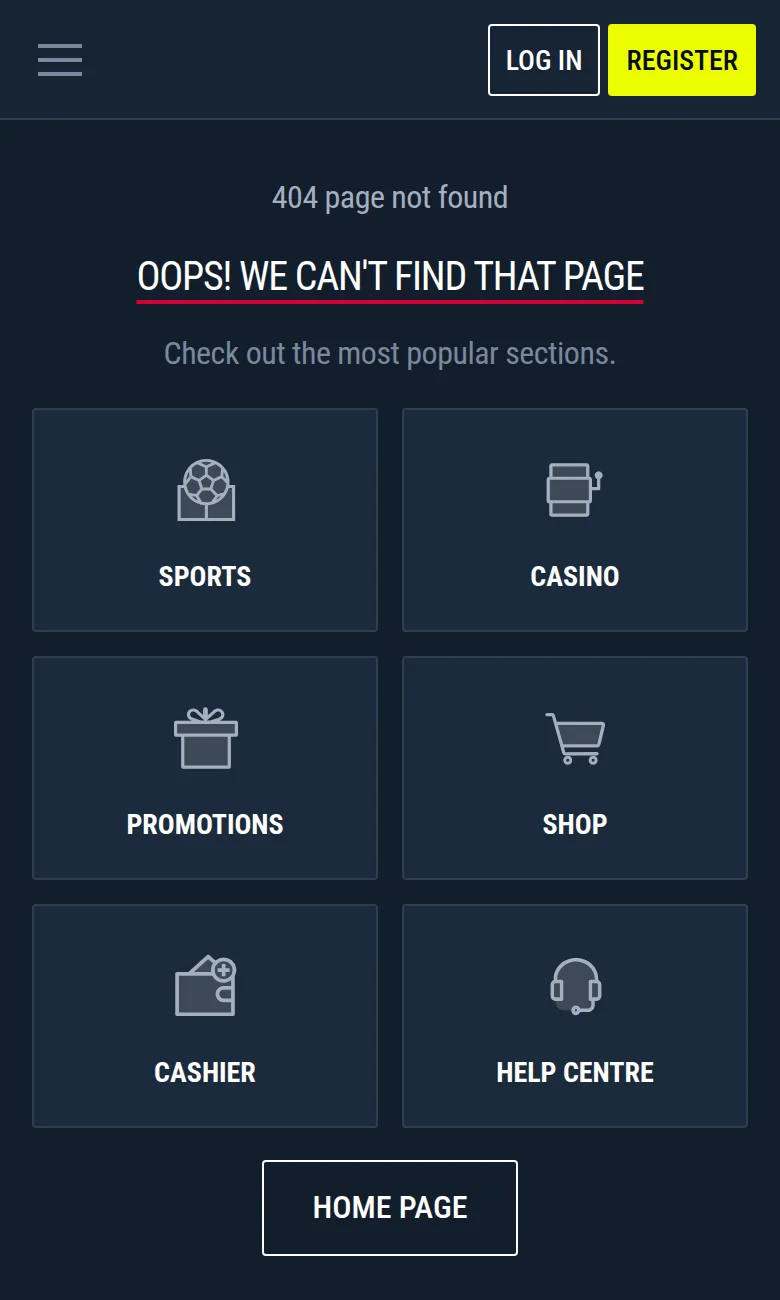 Rabona mobile site in a phone browser with the casino lobby and register button
